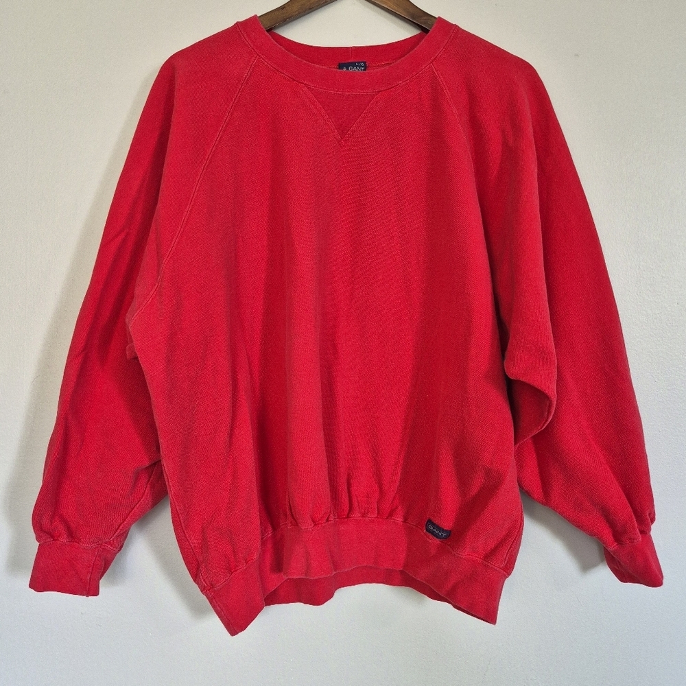 Vintage Gant Rugger Knit Red Textured Cotton Crew Neck Sweater Large